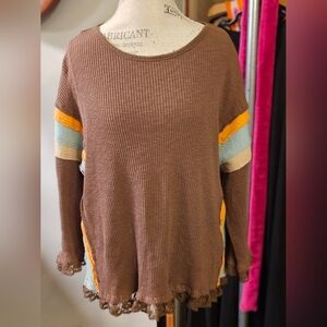 Easel Brown and Cream Knit Sweater